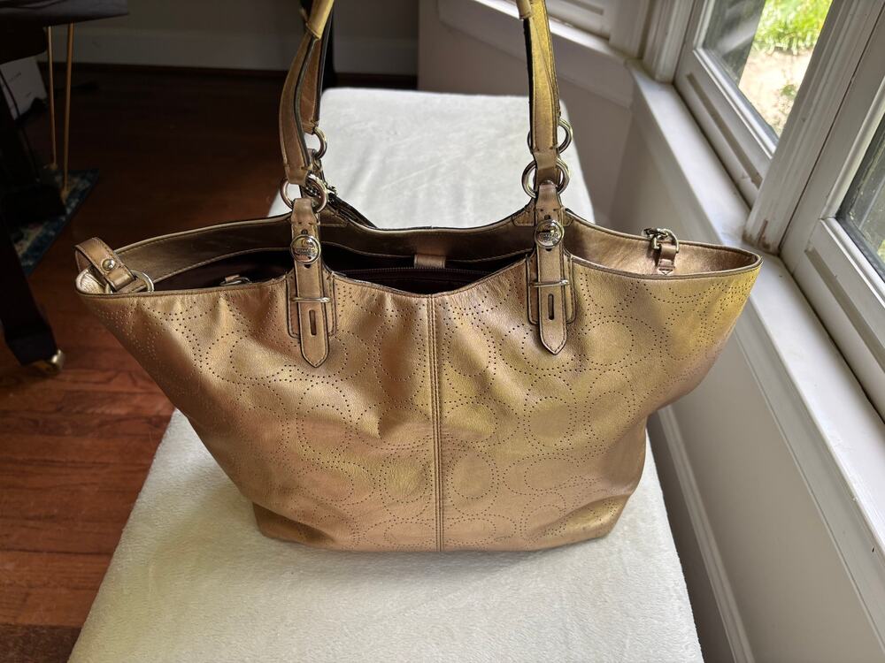 Coach Bleeker Carly Hobo Bag in Rare Metalllic Gold Perforated Leather